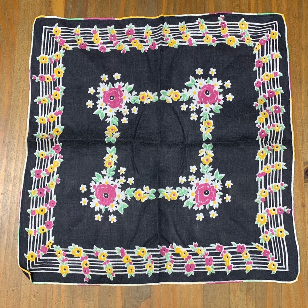 EUC Antique Cotton Linen Floral Handkerchief